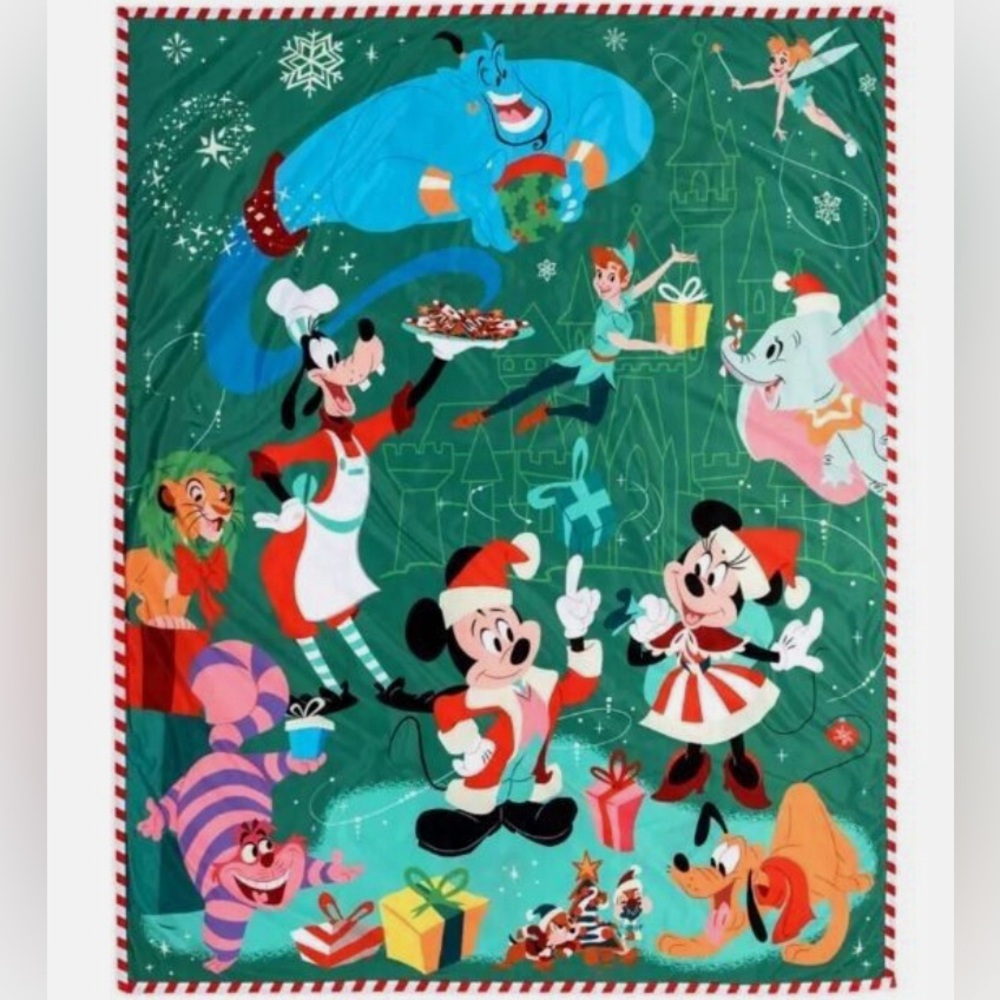 Disney Mickey Mouse and Friends Reversible Holiday Fleece Throw 60" X 50" NWT